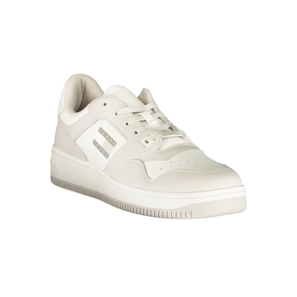 Tommy Hilfiger white polyurethane men's sneaker with sleek design and laces, casual footwear for everyday wear.