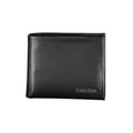 Calvin Klein black polyurethane men's wallet with multiple card slots and a sleek, minimalist design.