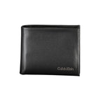 Calvin Klein black polyurethane men's wallet with multiple card slots and a sleek, minimalist design.