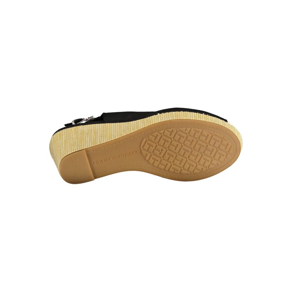 Tommy Hilfiger black polyester women's sandal with open toe and adjustable strap, casual summer footwear.