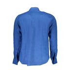 Men's La Martina Blu Linen Shirt with a classic fit, featuring a button-down collar and short sleeves, ideal for casual summer wear.