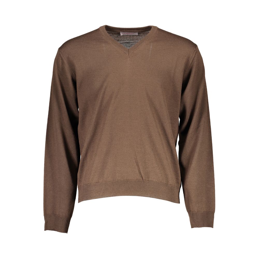 Romeo Gigli brown wool men's sweater with a classic fit and ribbed cuffs, displayed on a neutral background.