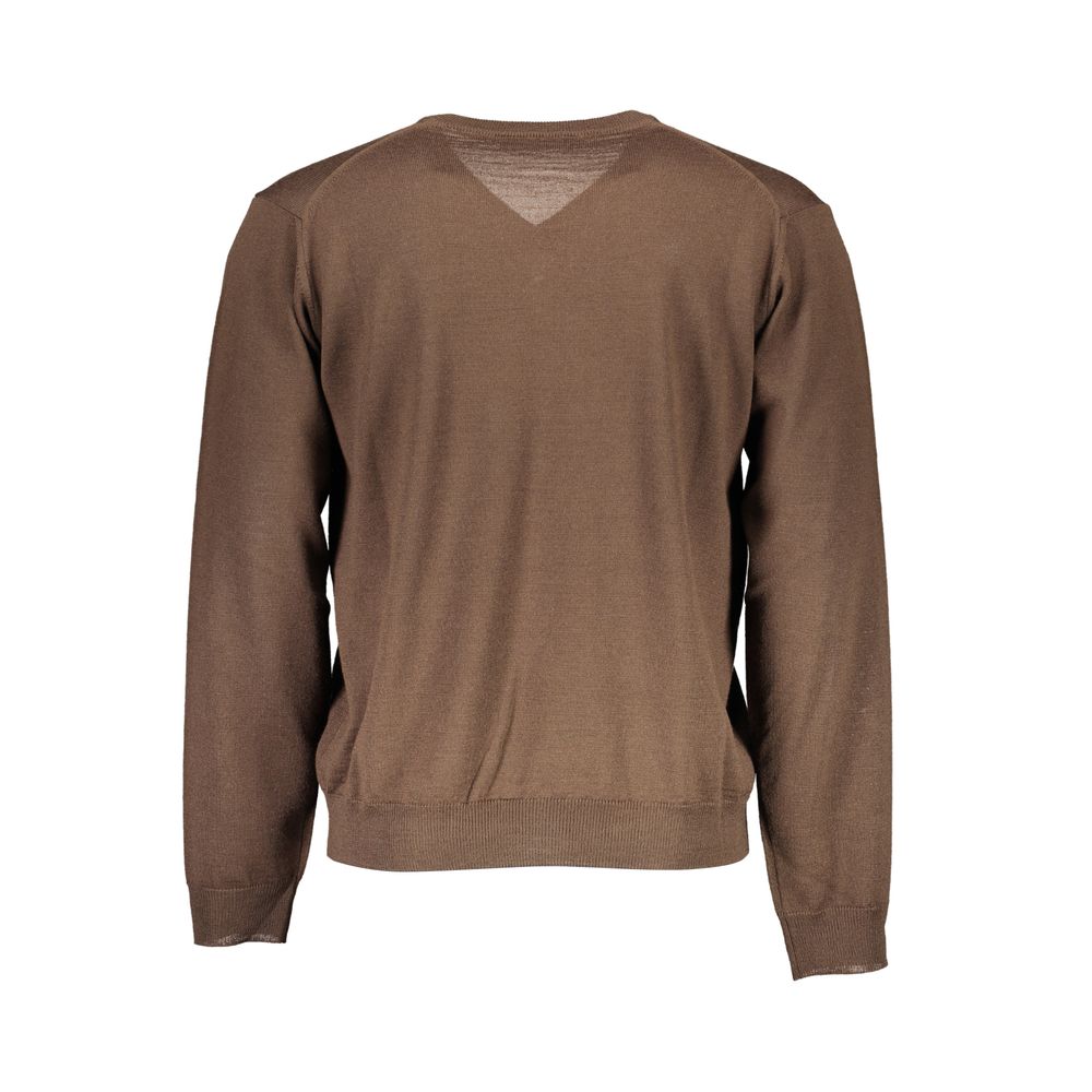 Romeo Gigli men's brown wool sweater with a classic knit design, featuring a crew neckline and textured fabric.