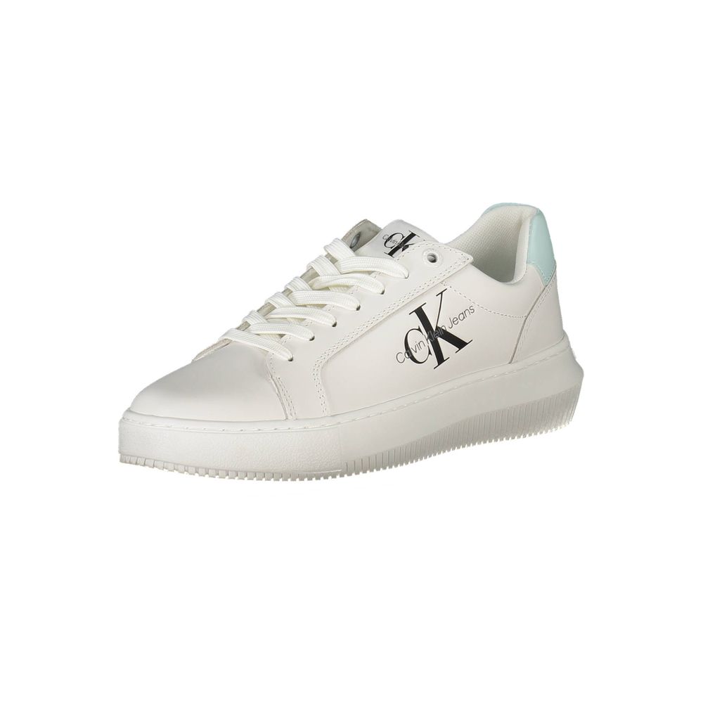 Calvin Klein Bianco Leather Women's Sneakers with white laces and sleek design, perfect for casual and stylish wear.
