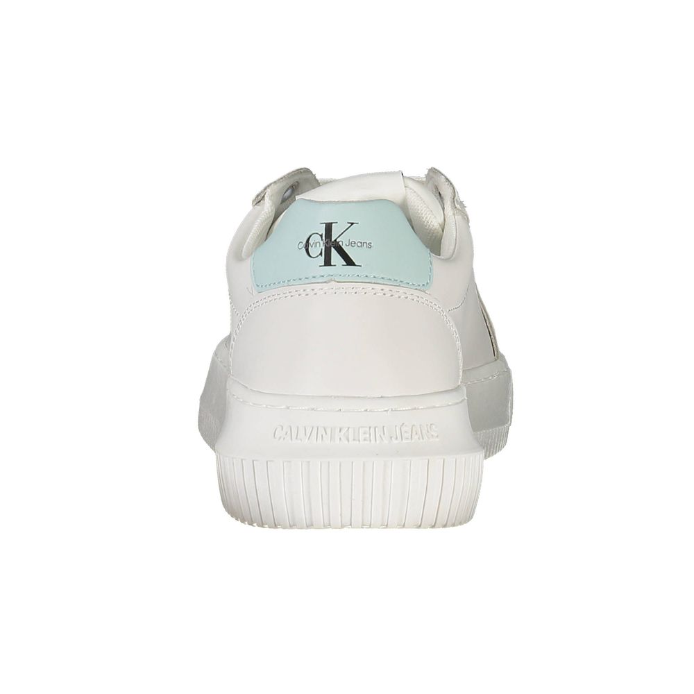 Calvin Klein Bianco leather women's sneaker featuring white design, comfortable sole, and sleek style.