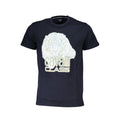 Cavalli Class Blu cotton men's T-shirt with a classic crew neck and short sleeves, shown in a close-up view.