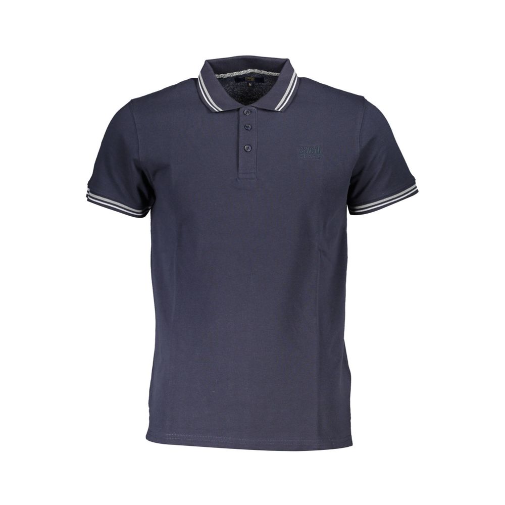 Cavalli Class Blu cotton men's polo shirt with collar and short sleeves, featuring a classic fit and subtle branding details.