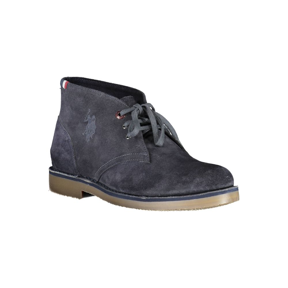 Blue leather men's boot by U.S. POLO ASSN. featuring a sturdy design and stylish stitching, perfect for casual or formal wear.