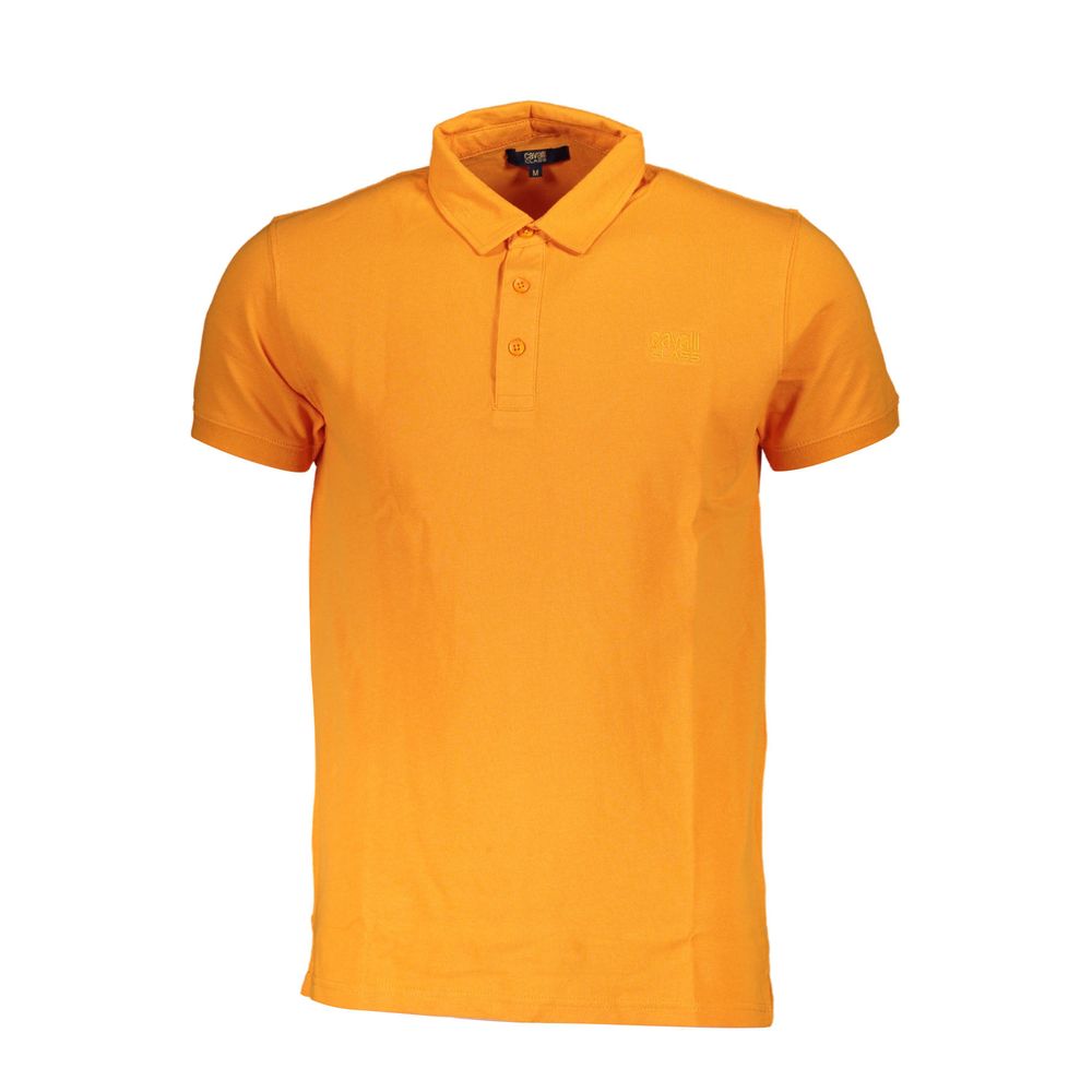 Cavalli Class orange cotton men's polo shirt with a classic collar and short sleeves, displayed on a plain background.