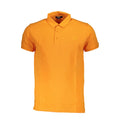 Cavalli Class orange cotton men's polo shirt with a classic collar and short sleeves, displayed on a plain background.