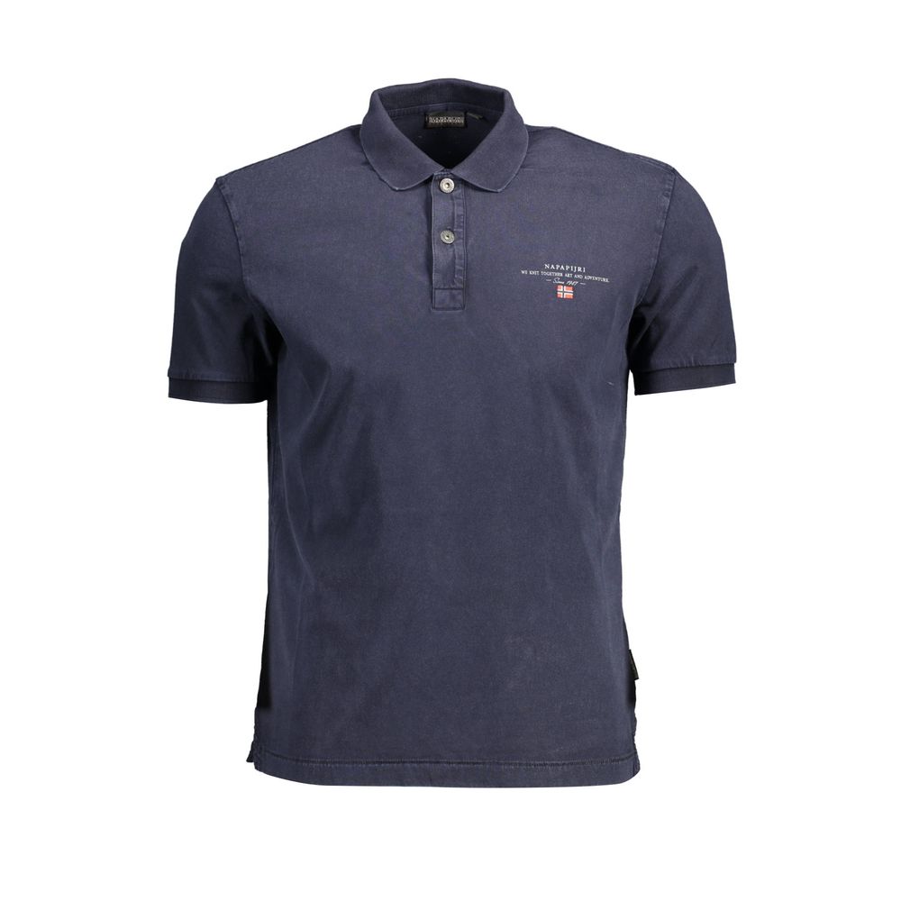 Men's Napapijri polo shirt in blue cotton featuring a classic collar and short sleeves.