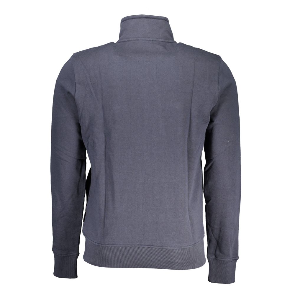 Napapijri blue cotton men's sweatshirt with a relaxed fit and ribbed cuffs, displayed on a plain background.