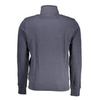Napapijri blue cotton men's sweatshirt with a relaxed fit and ribbed cuffs, displayed on a plain background.
