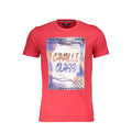 Cavalli Class Rosso cotton men's T-shirt with round neckline and short sleeves, featuring a simple, stylish design.