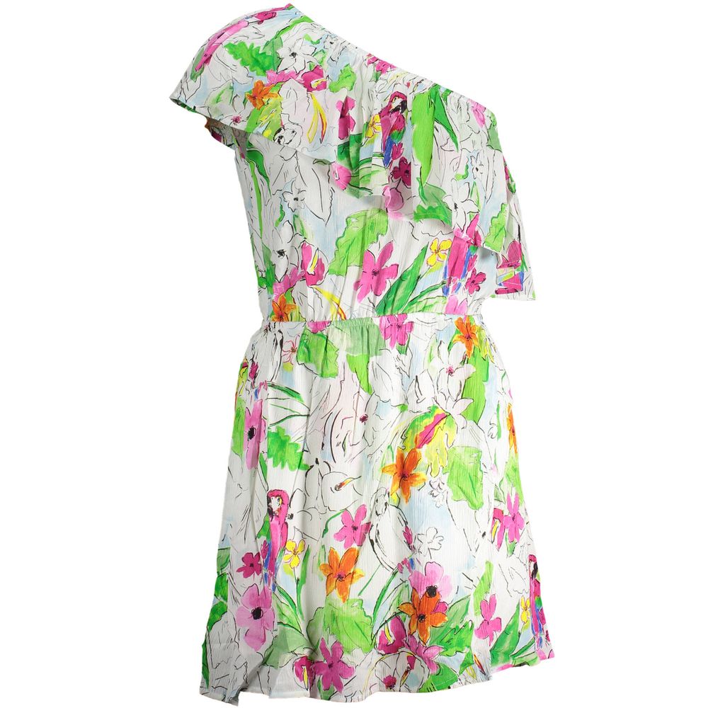 White viscose women's dress by Desigual, featuring a flowing fit and stylish design, shown on a model.