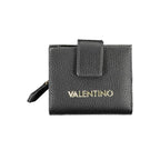 Mario Valentino black polyurethane women's wallet with multiple card slots and a sleek, minimalist design.