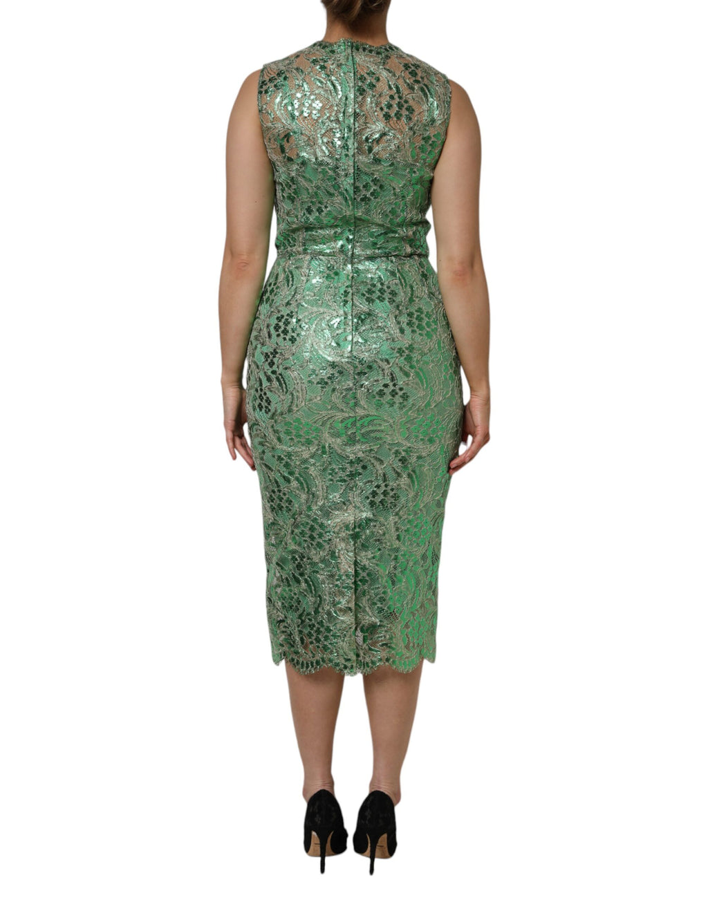 Dolce & Gabbana Green Cotton Floral Lace Sheath Midi Dress - Eljoys Fashion 