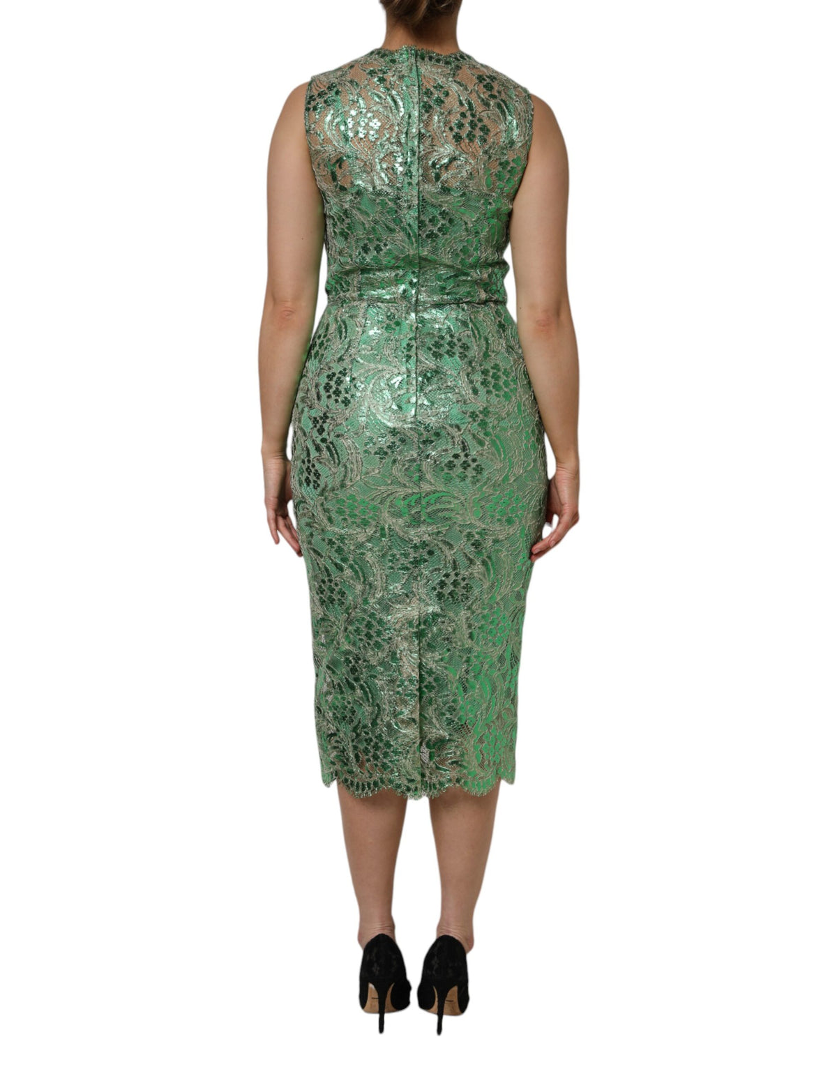 Dolce & Gabbana Green Cotton Floral Lace Sheath Midi Dress - Eljoys Fashion 