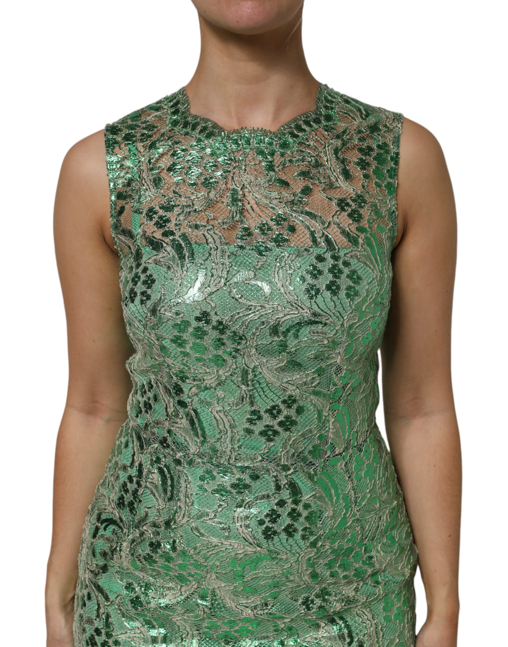 Dolce & Gabbana Green Cotton Floral Lace Sheath Midi Dress - Eljoys Fashion 