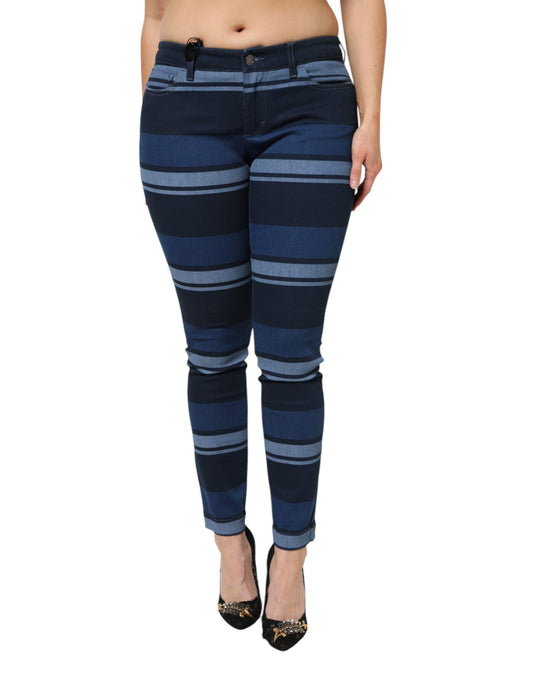 Dolce & Gabbana Blue Striped Cotton Stretch Denim Jeans Dolce & Gabbana