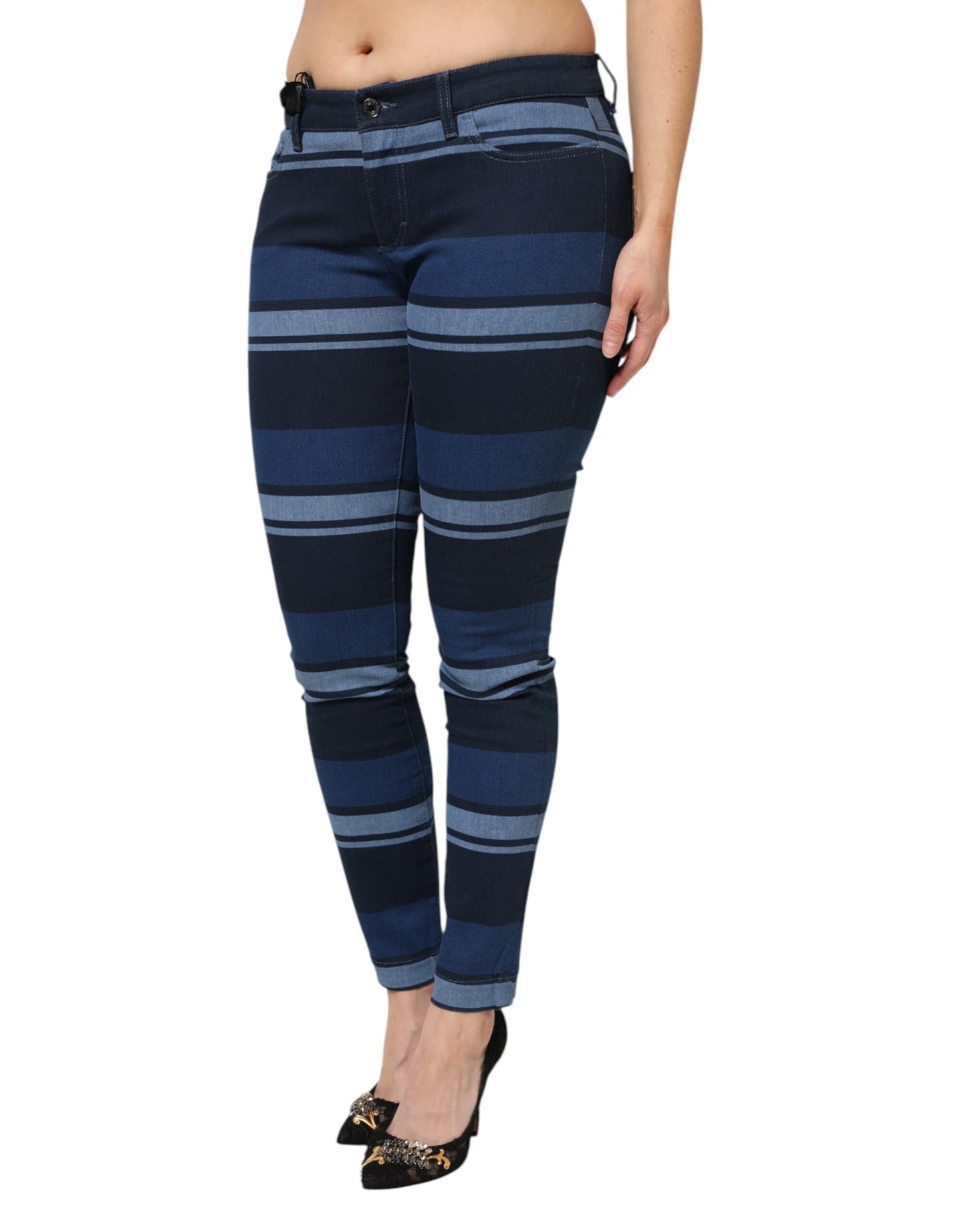 Dolce & Gabbana Blue Striped Cotton Stretch Denim Jeans Dolce & Gabbana