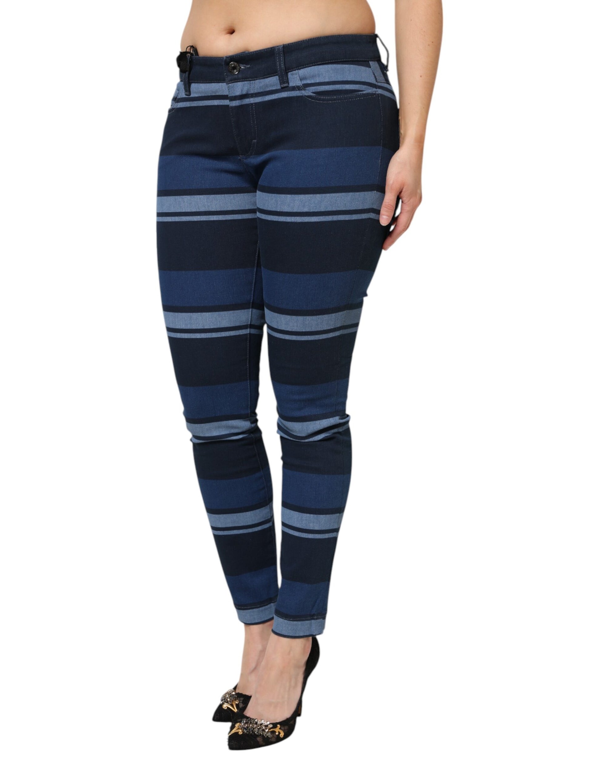 Dolce & Gabbana Blue Striped Cotton Stretch Denim Jeans Dolce & Gabbana