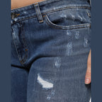 Dolce & Gabbana Blue Tattered Cotton Low Waist Denim Jeans