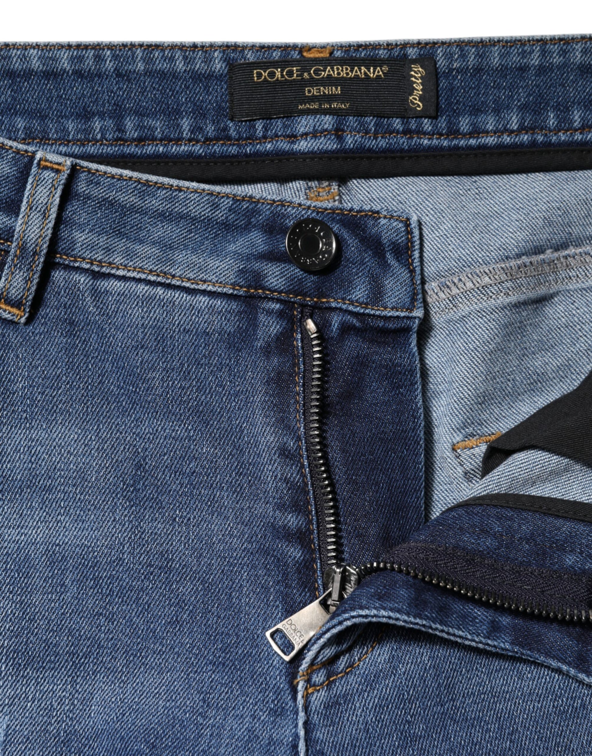 Dolce & Gabbana Blue Tattered Cotton Low Waist Denim Jeans Dolce & Gabbana