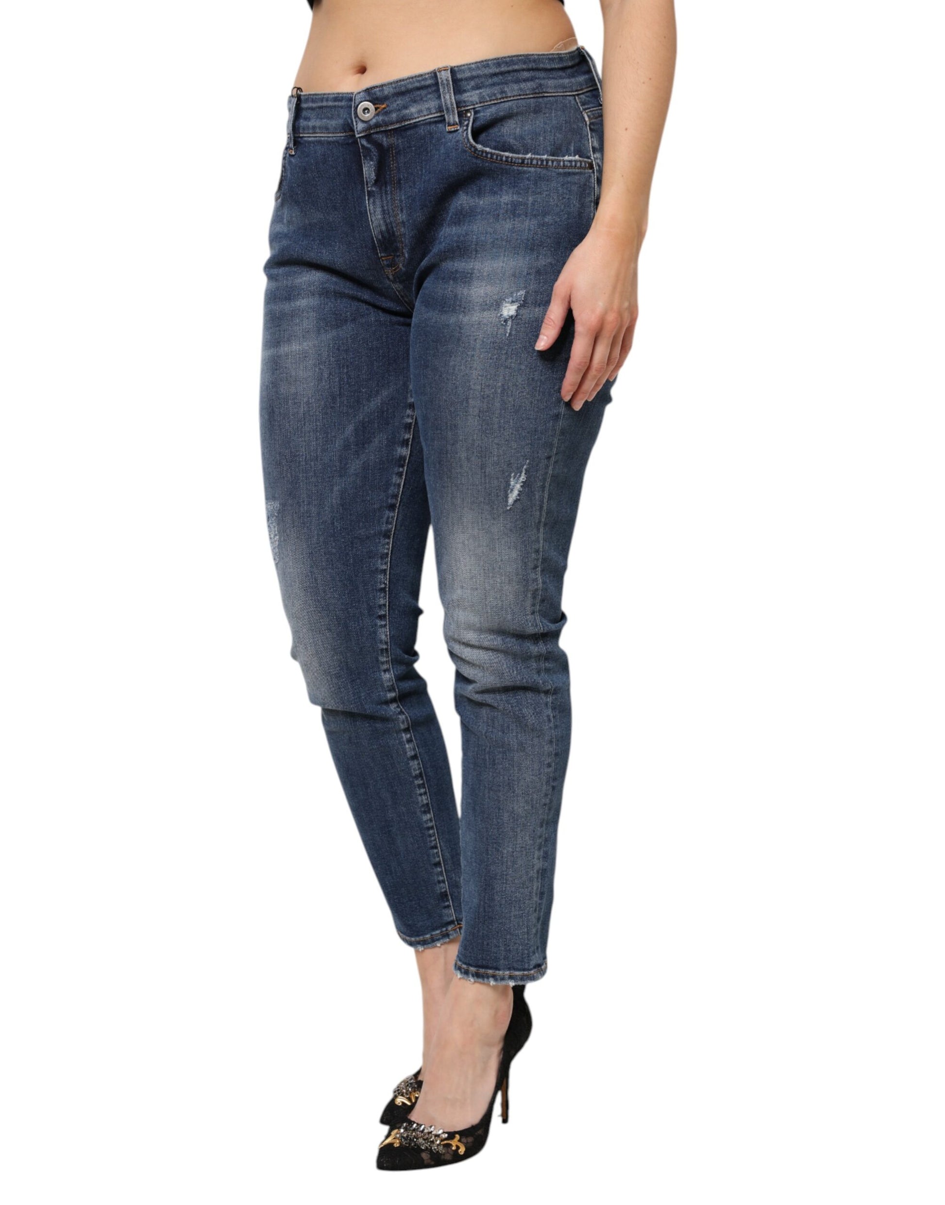 Dolce & Gabbana Blue Washed Cotton Low Waist Denim Jeans Dolce & Gabbana