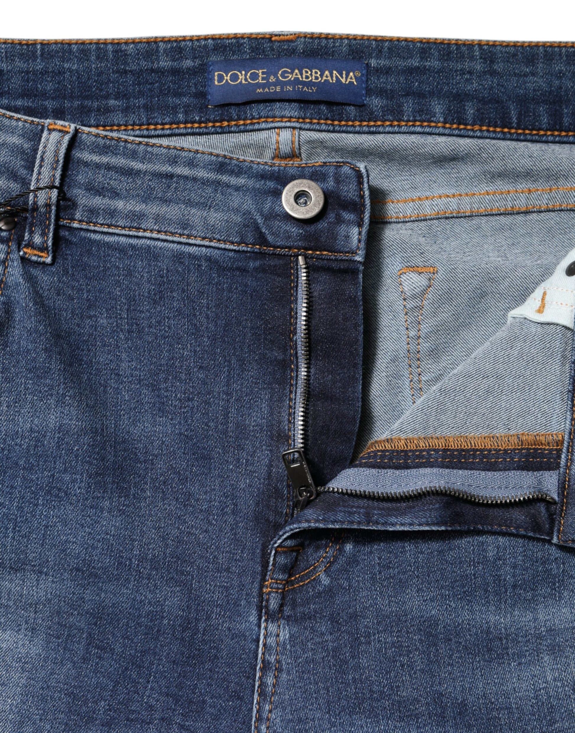 Dolce & Gabbana Blue Washed Cotton Low Waist Denim Jeans Dolce & Gabbana