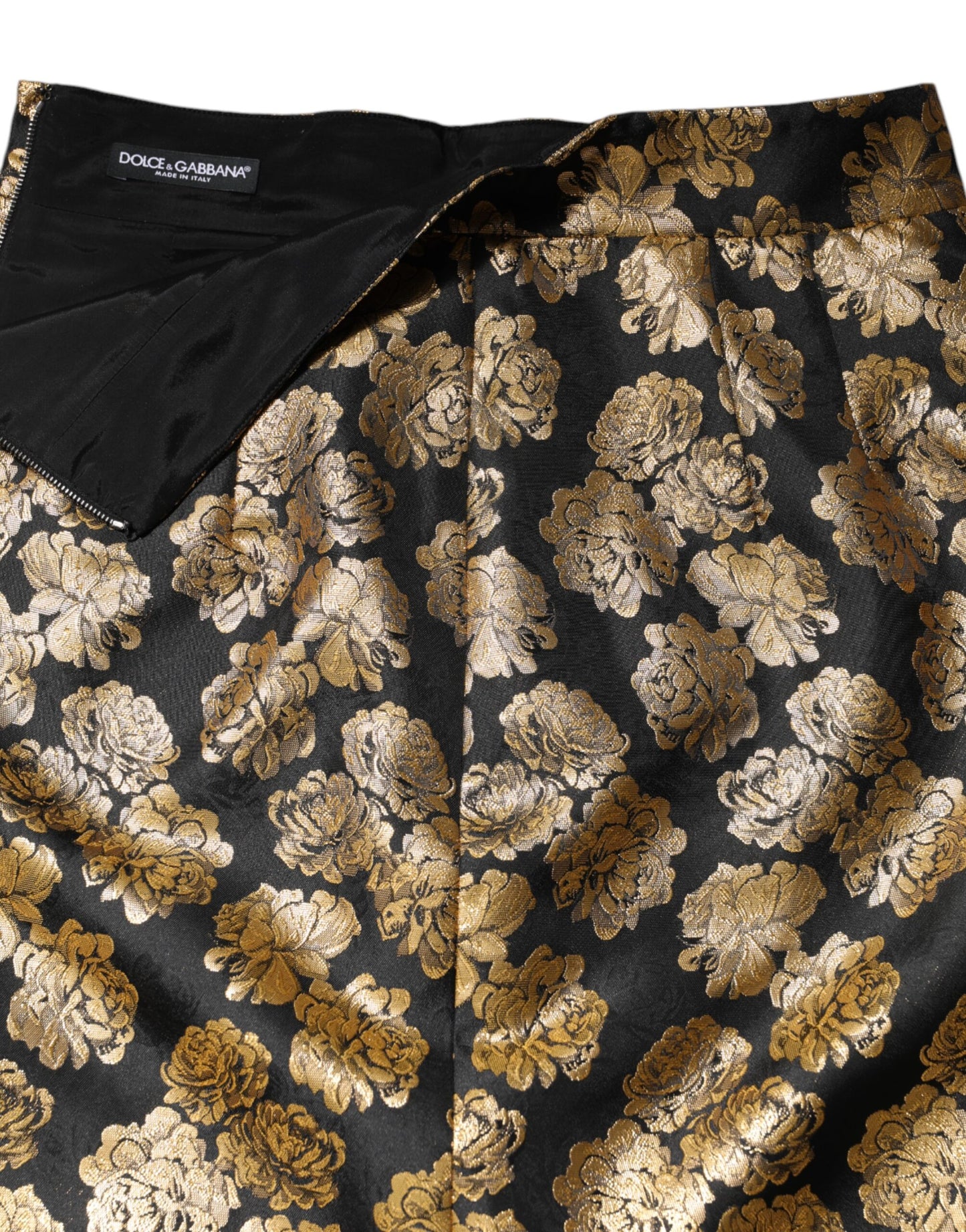Dolce & Gabbana Black Gold Floral Print Jacquard Mini Skirt Dolce & Gabbana