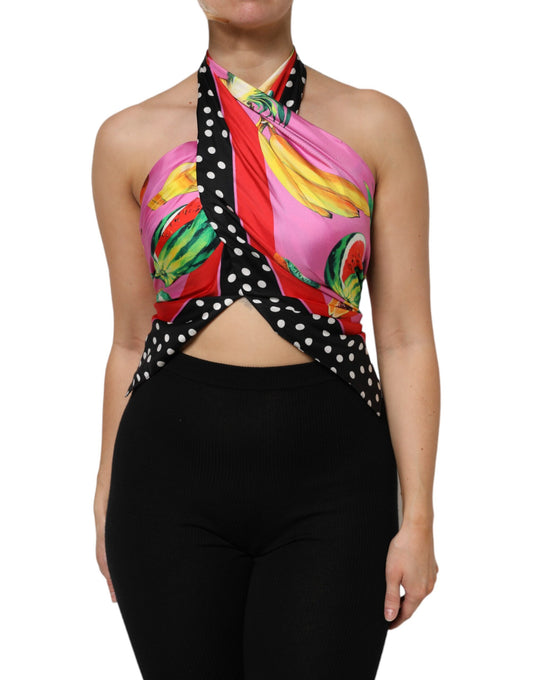 Dolce & Gabbana Multicolor Halter Party Evening Cropped Top Dolce & Gabbana