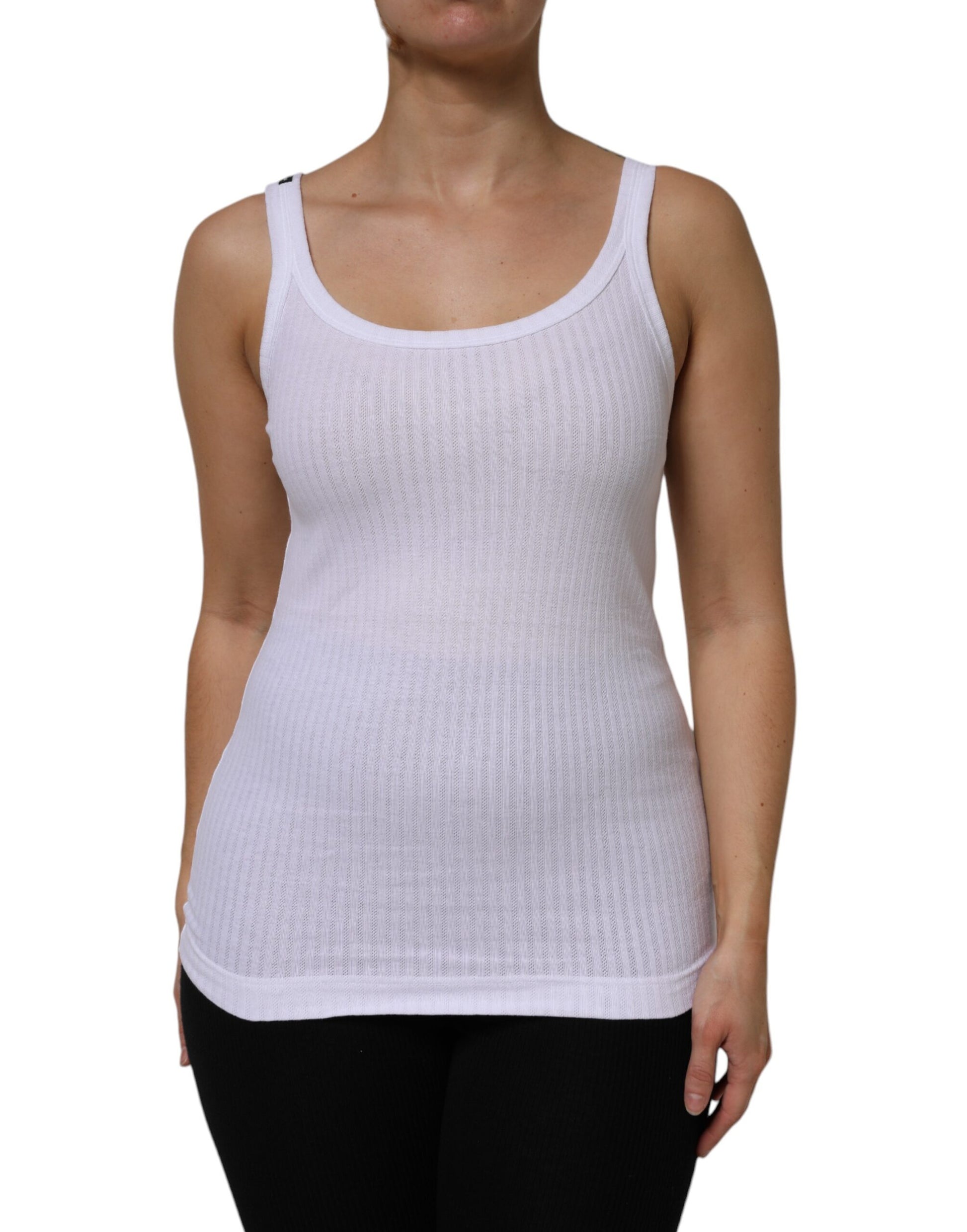 Dolce & Gabbana White Cotton Round Neck Sleeveless Tank Top Dolce & Gabbana