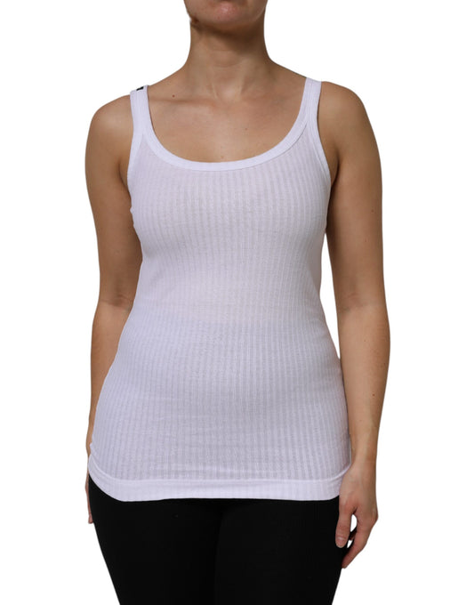 Dolce & Gabbana White Cotton Round Neck Sleeveless Tank Top Dolce & Gabbana