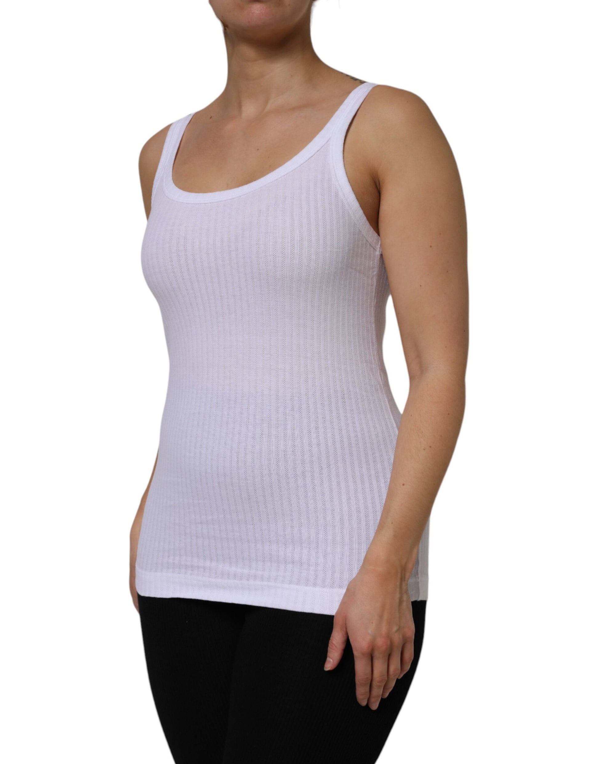 Dolce & Gabbana White Cotton Round Neck Sleeveless Tank Top Dolce & Gabbana