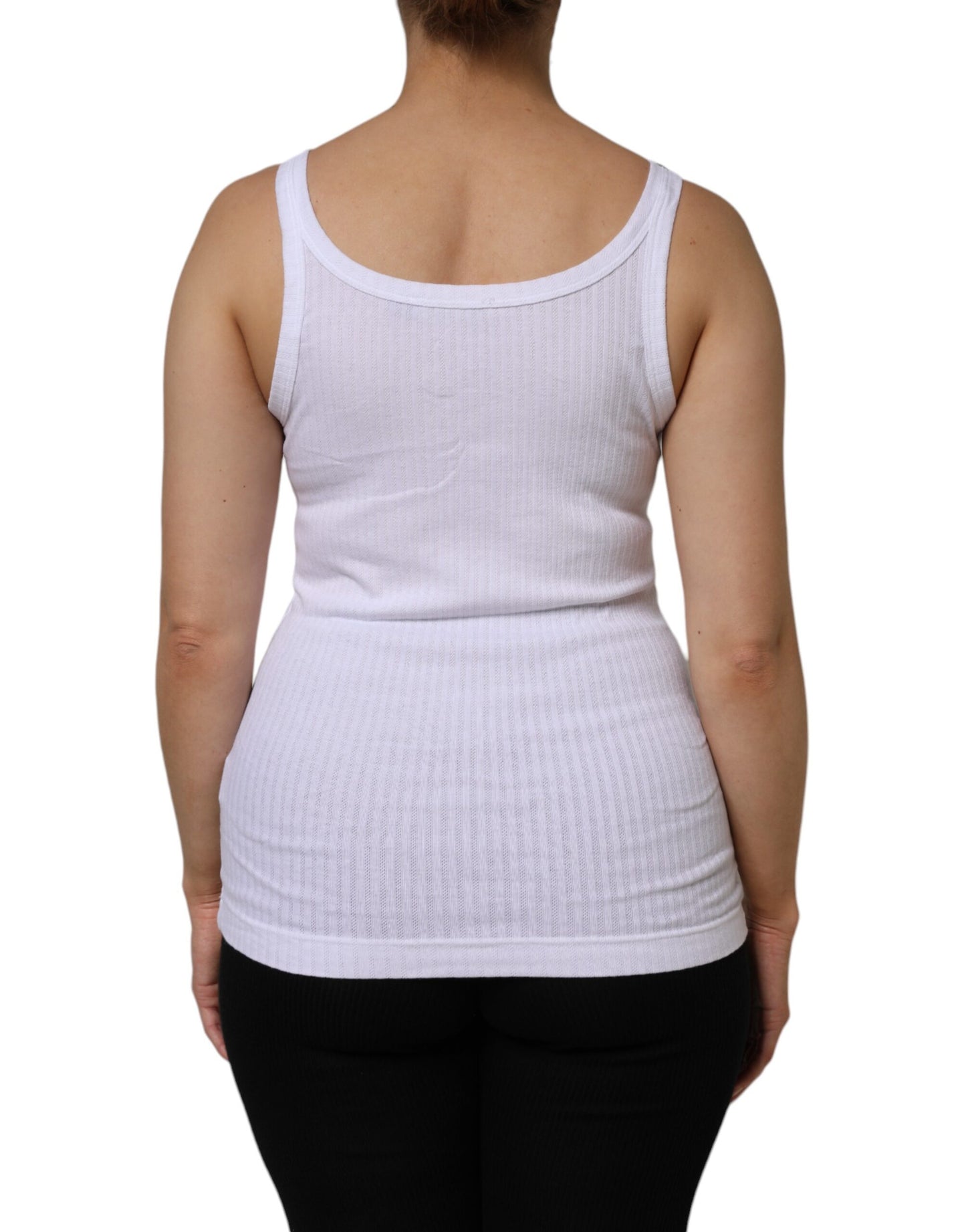 Dolce & Gabbana White Cotton Round Neck Sleeveless Tank Top Dolce & Gabbana