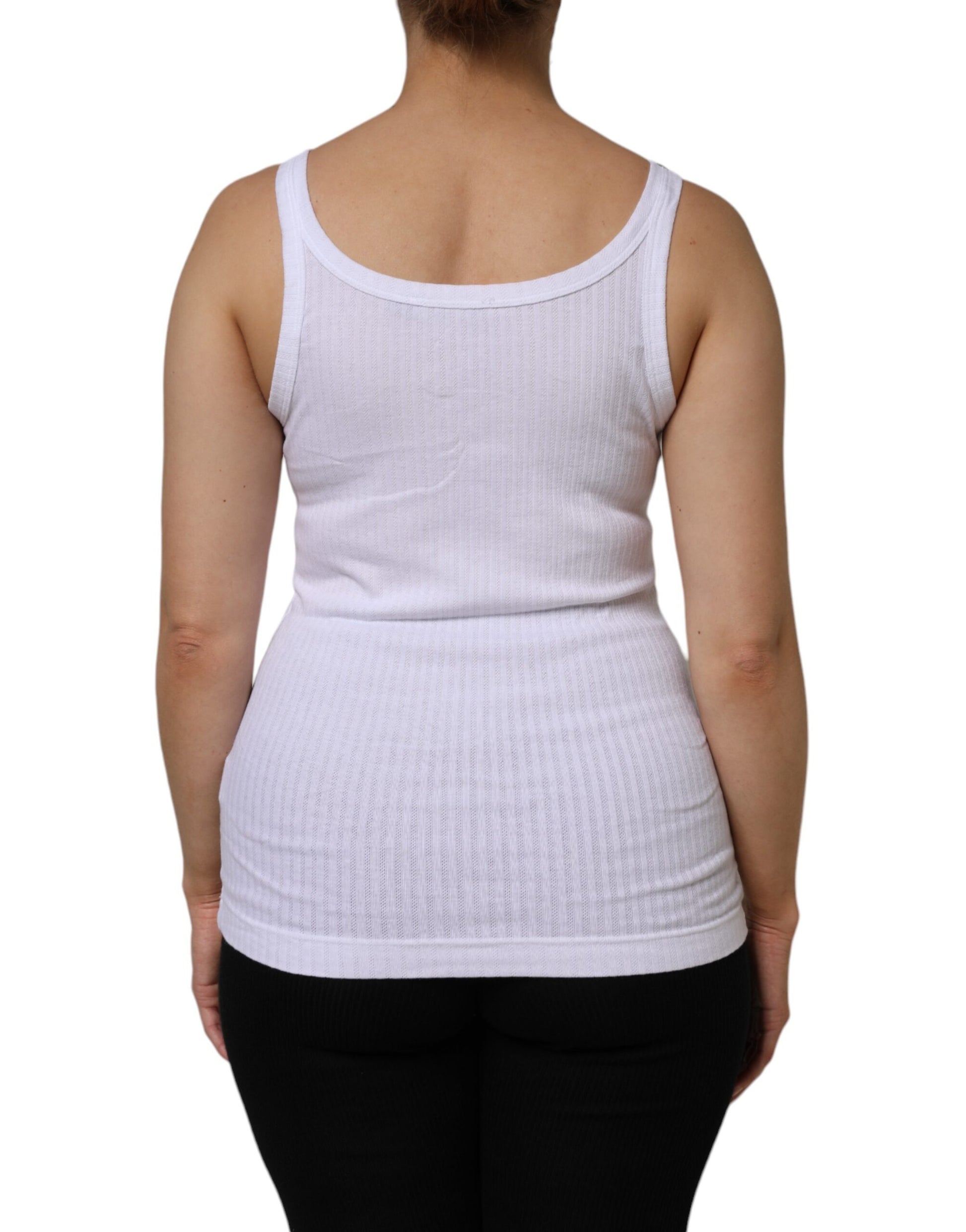 Dolce & Gabbana White Cotton Round Neck Sleeveless Tank Top Dolce & Gabbana