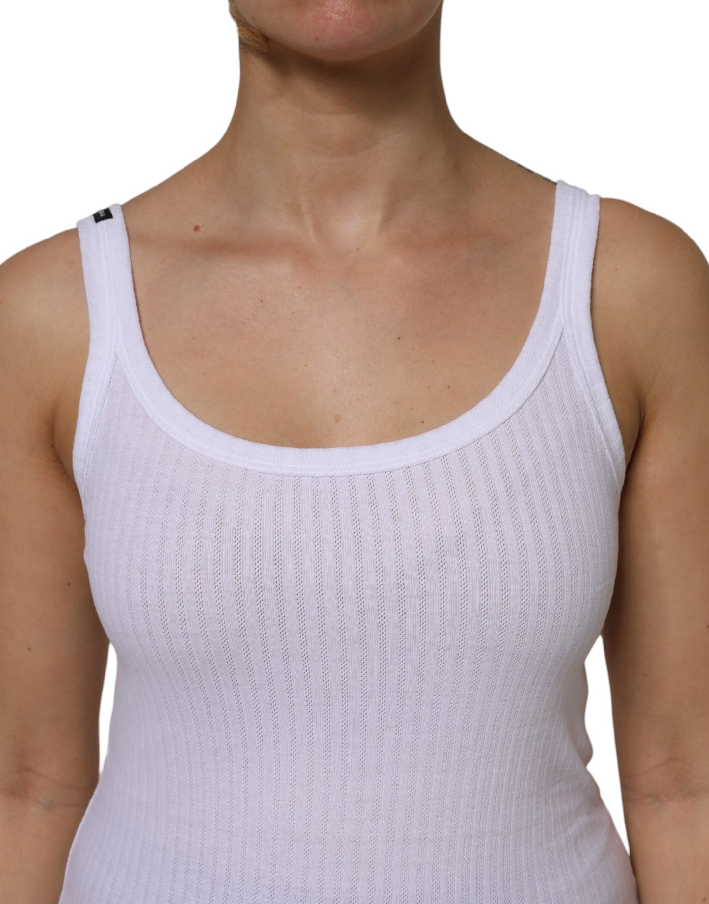 Dolce & Gabbana White Cotton Round Neck Sleeveless Tank Top Dolce & Gabbana