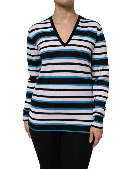 Dolce & Gabbana Multicolor Stripes Long Sleeves V-neck Top Dolce & Gabbana