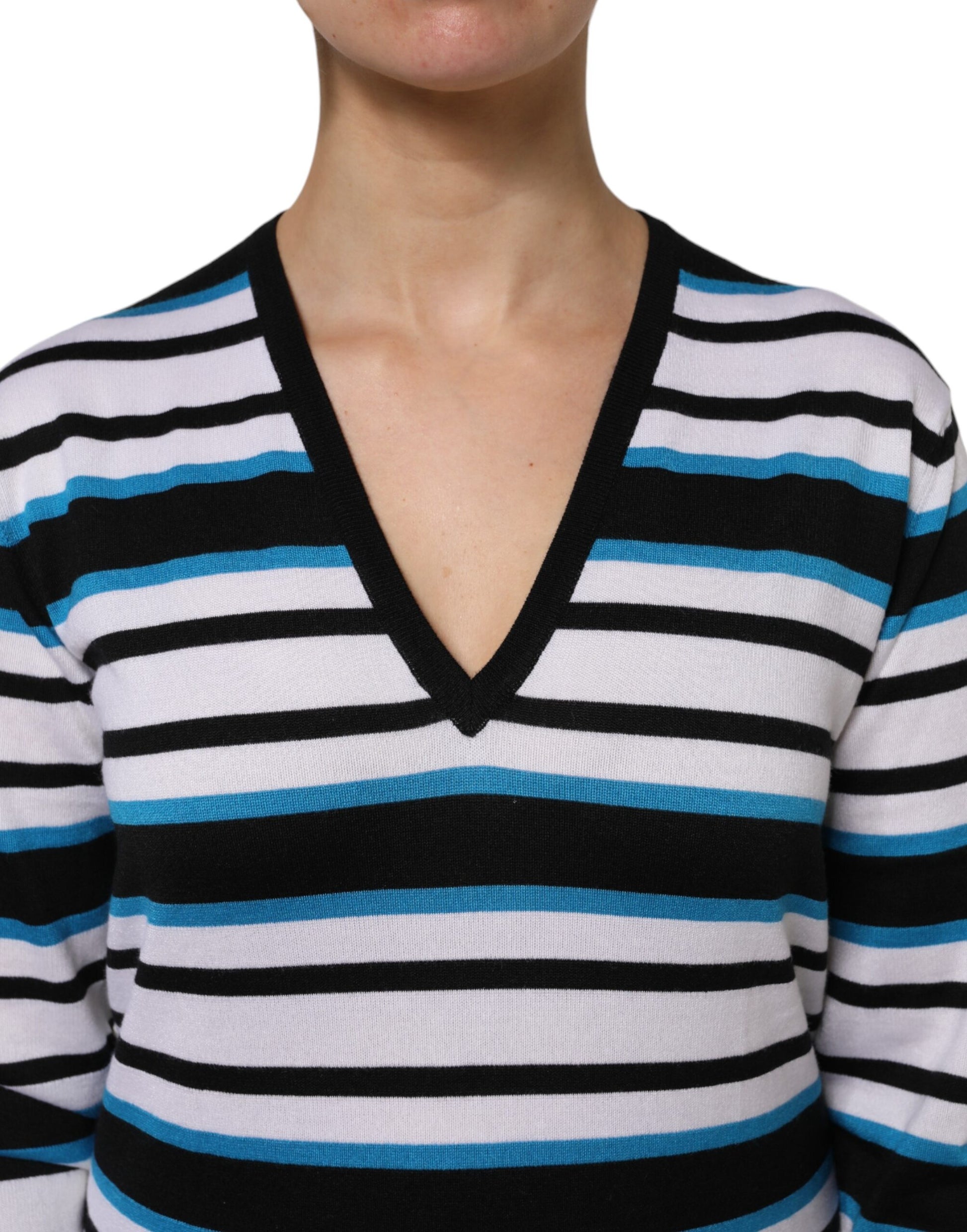 Dolce & Gabbana Multicolor Stripes Long Sleeves V-neck Top Dolce & Gabbana