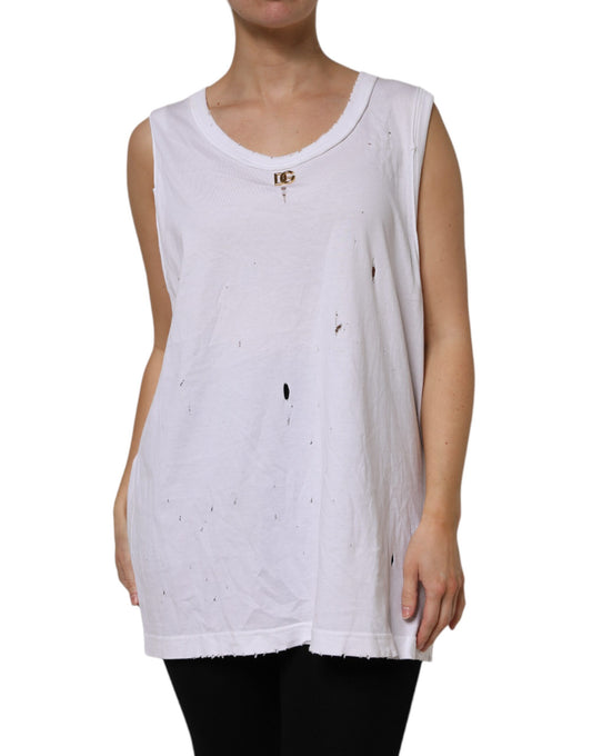 Dolce & Gabbana White Cotton Sleeveless Round Neck Tank Top Dolce & Gabbana