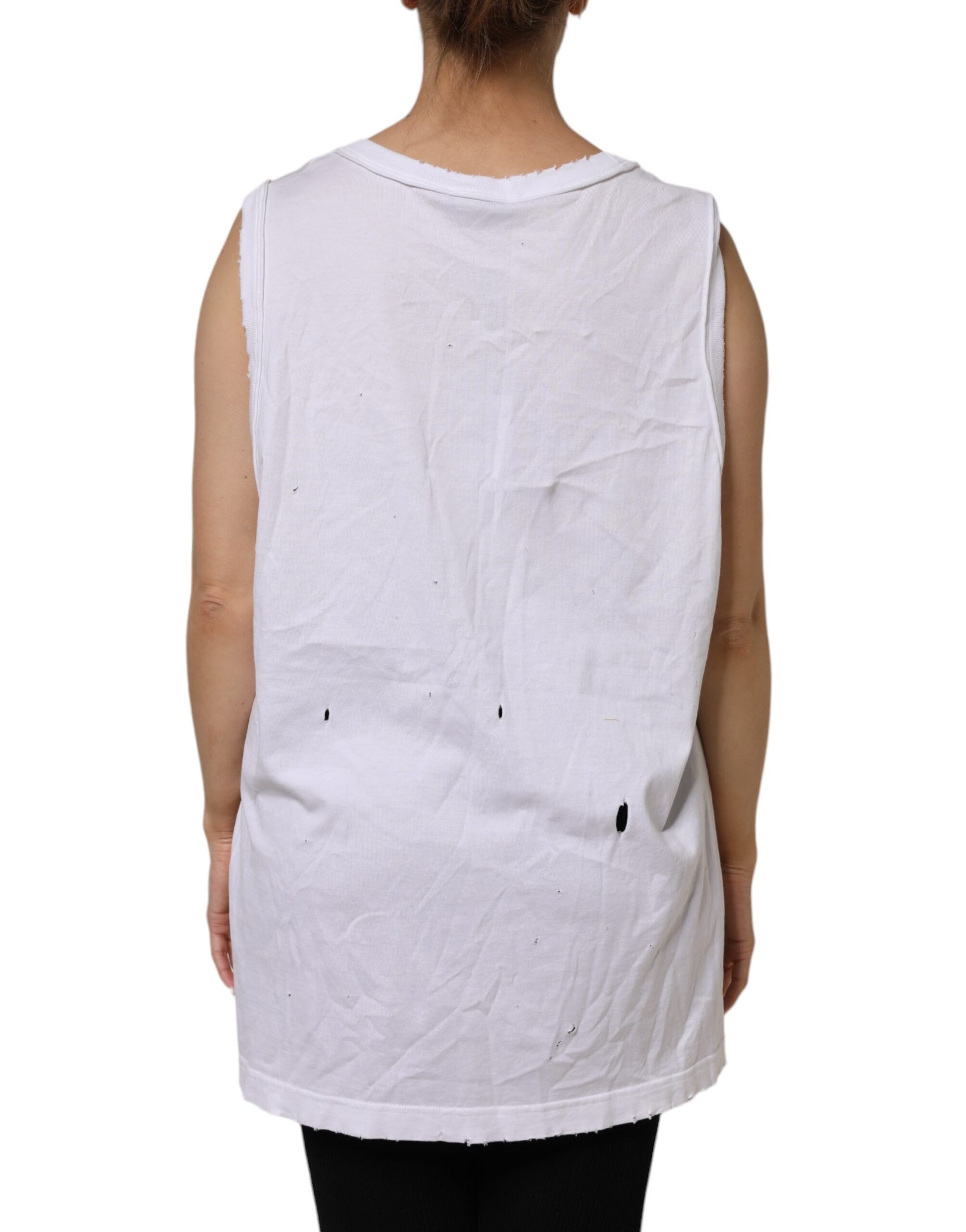 Dolce & Gabbana White Cotton Sleeveless Round Neck Tank Top Dolce & Gabbana