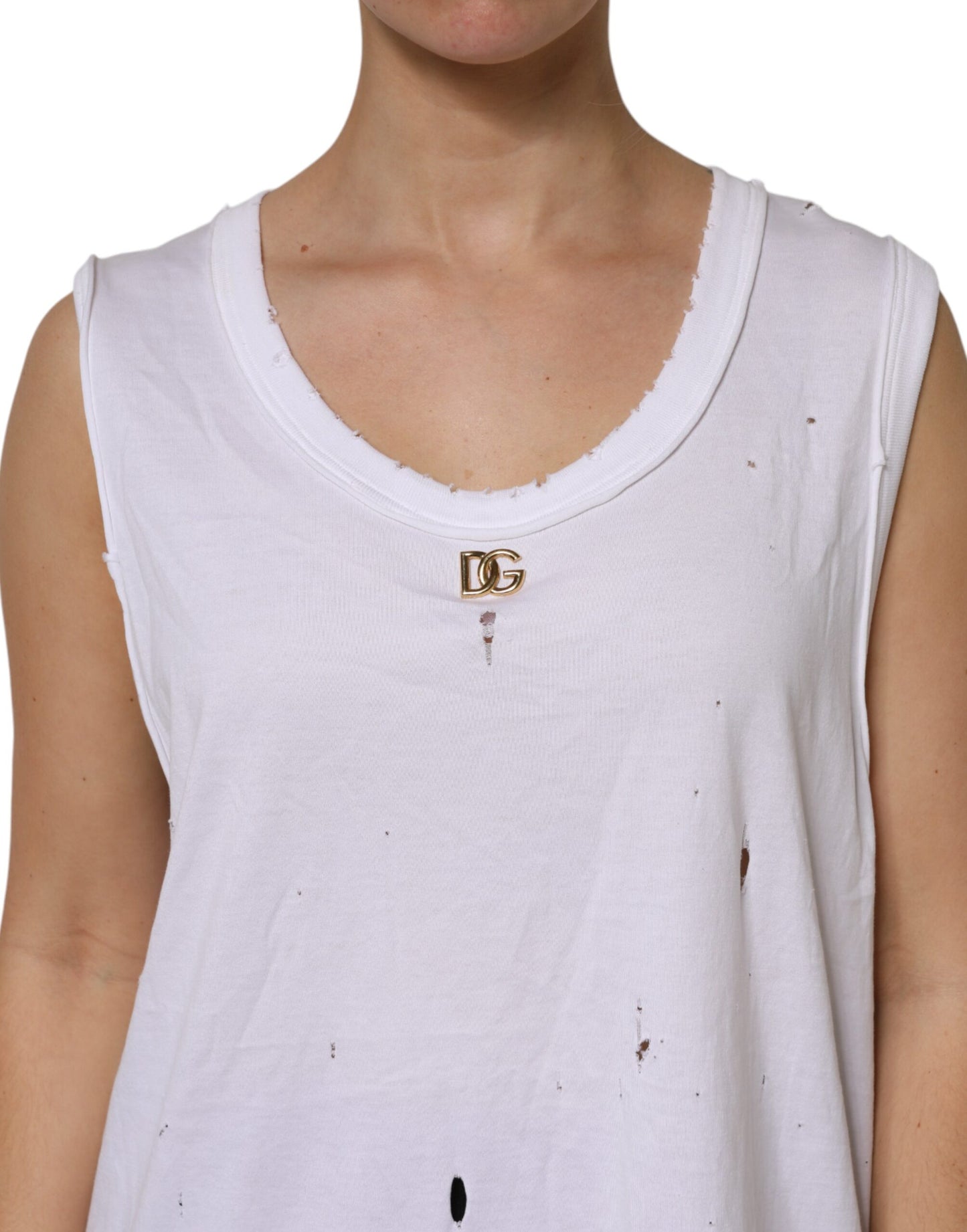 Dolce & Gabbana White Cotton Sleeveless Round Neck Tank Top Dolce & Gabbana