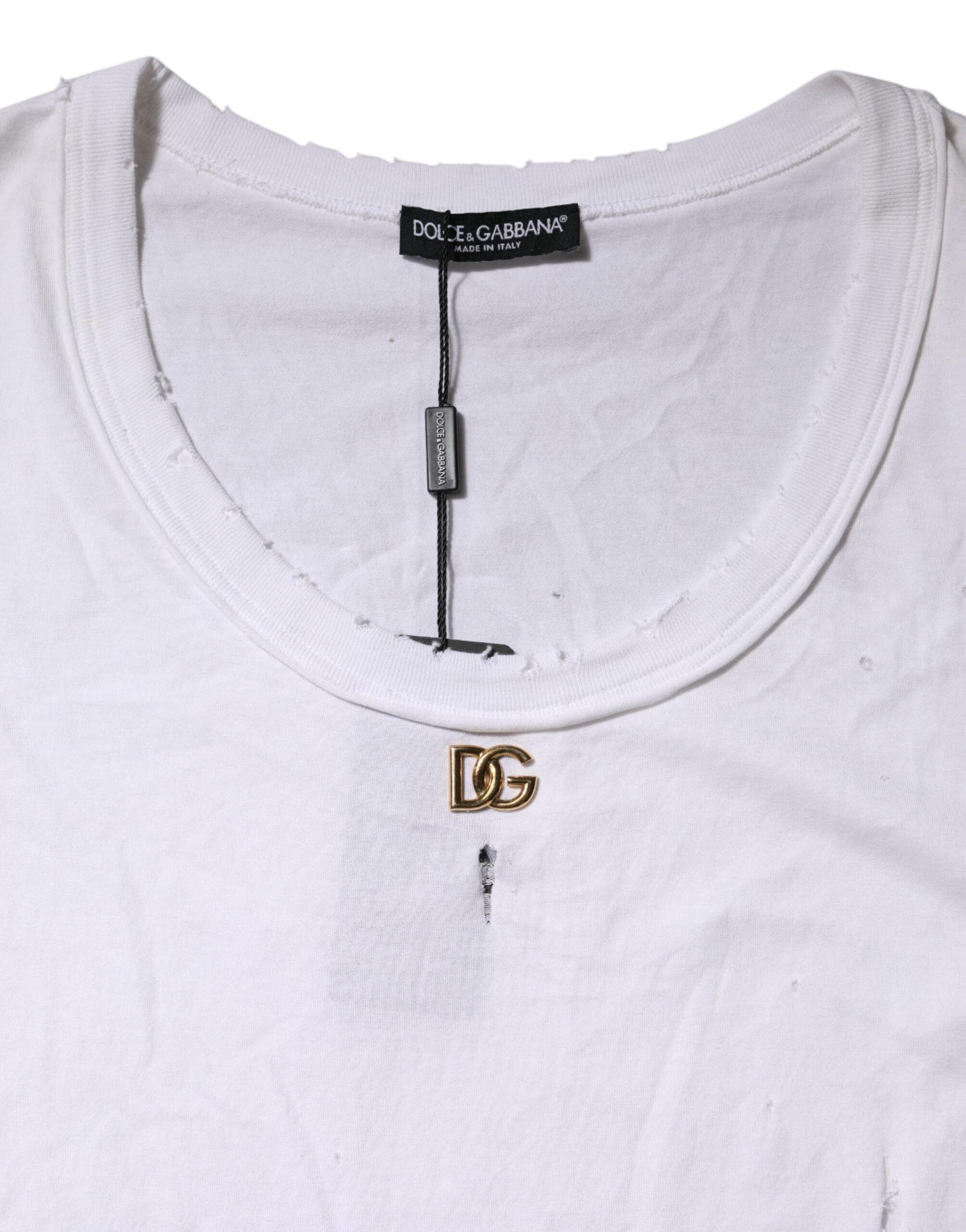 Dolce & Gabbana White Cotton Sleeveless Round Neck Tank Top Dolce & Gabbana