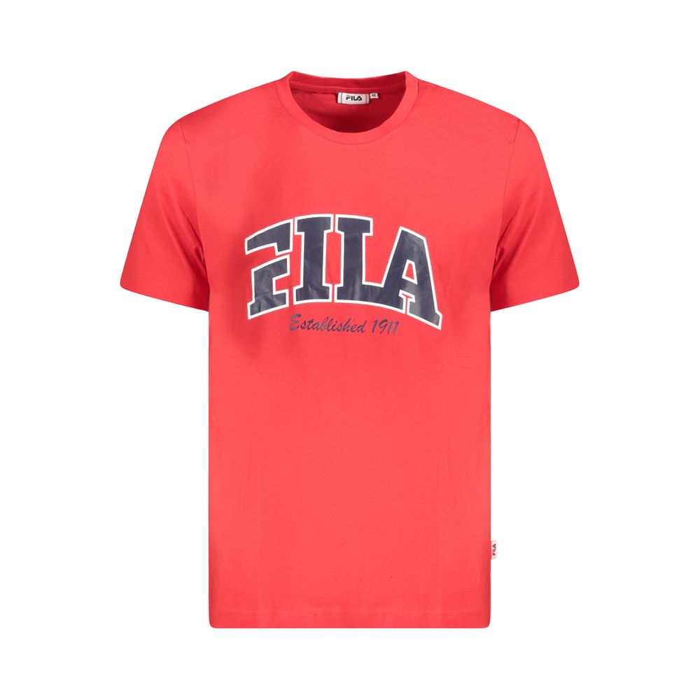 Red cotton men's T-shirt by Fila featuring a classic crew neck and casual fit.