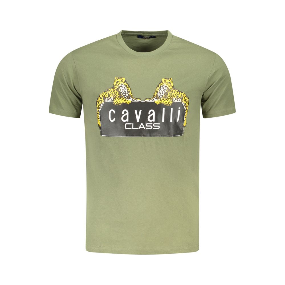 Cavalli Class Verde cotton men's T-shirt with round neckline and short sleeves, casual style, shown on a white background.