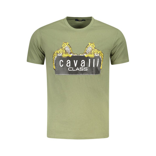 Cavalli Class Green Cotton Men T-Shirt Cavalli Class