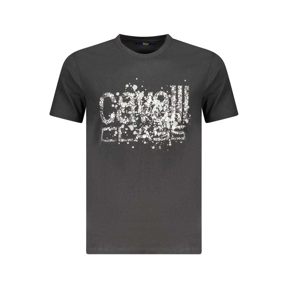 Black Cavalli Class cotton men's T-shirt with a classic fit and crew neckline, shown on a plain background.