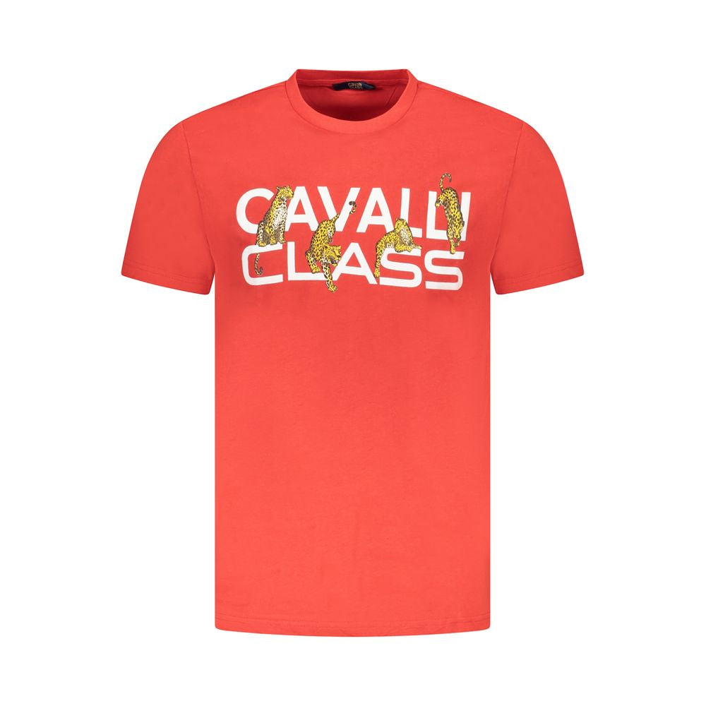 Red cotton men's T-shirt by Cavalli Class, featuring a classic crew neck and casual fit.