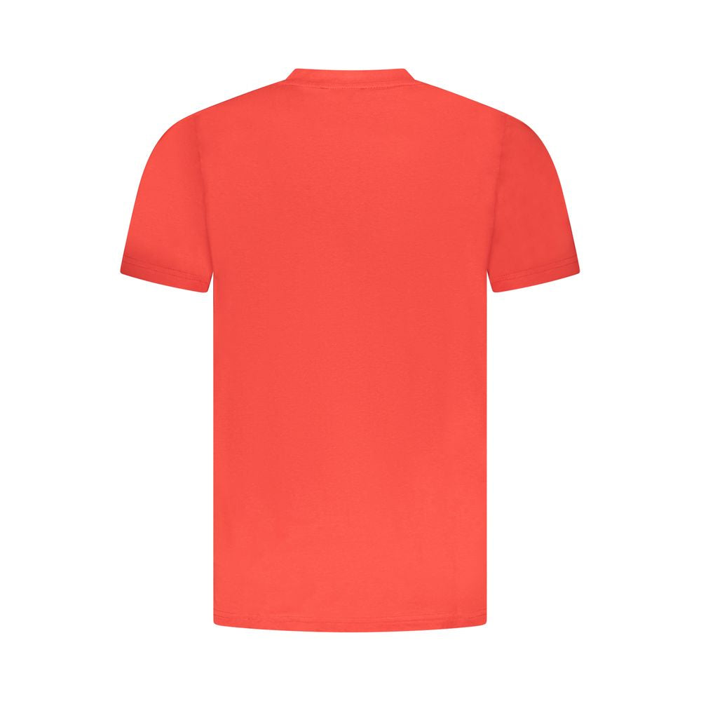 Red cotton men's T-shirt by Cavalli Class featuring a classic crew neck and minimal branding, displayed flat.